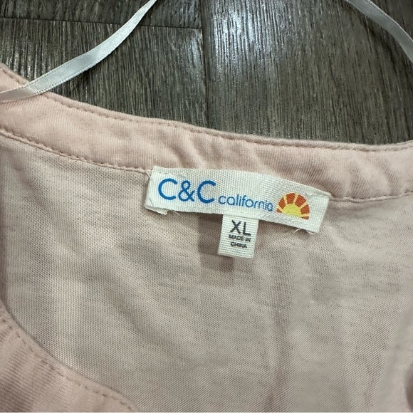 C&C California Blouse Top Blush Pink Eyelet Flutter Sleeve Cotton Rayon Soft XL - Picture 6 of 12